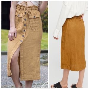 Free People Staight to the Point Linen Skirt Tan